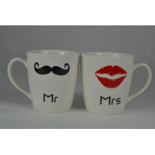 Mr Mustache and Mrs Lips Porcelain cute Couple Mugs.